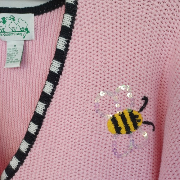 The Quacker Factory Pink Bee Floral Embroidered Cardigan Sweater 1X - Picture 5 of 8